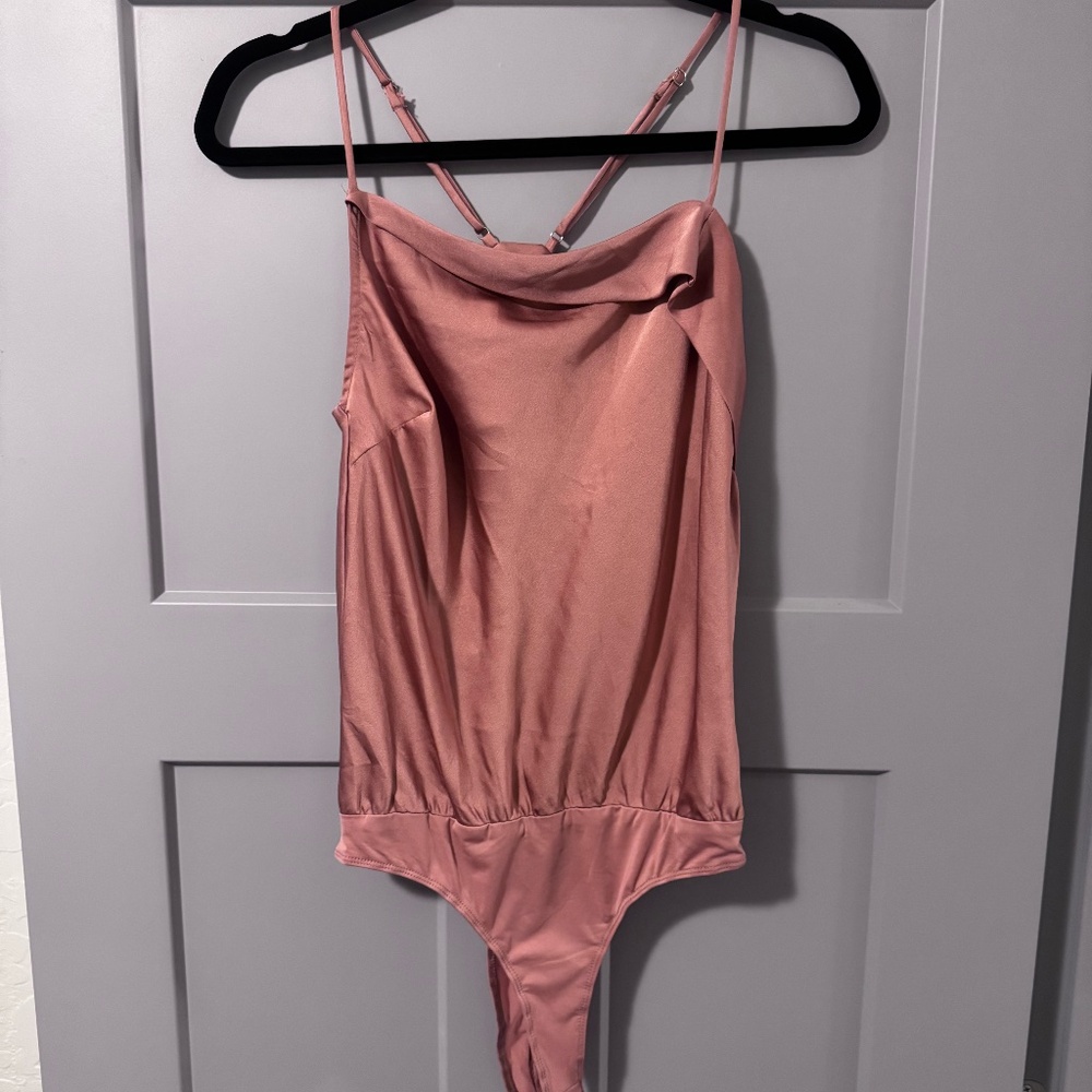ASTR The Label Pink Satin Body Suit